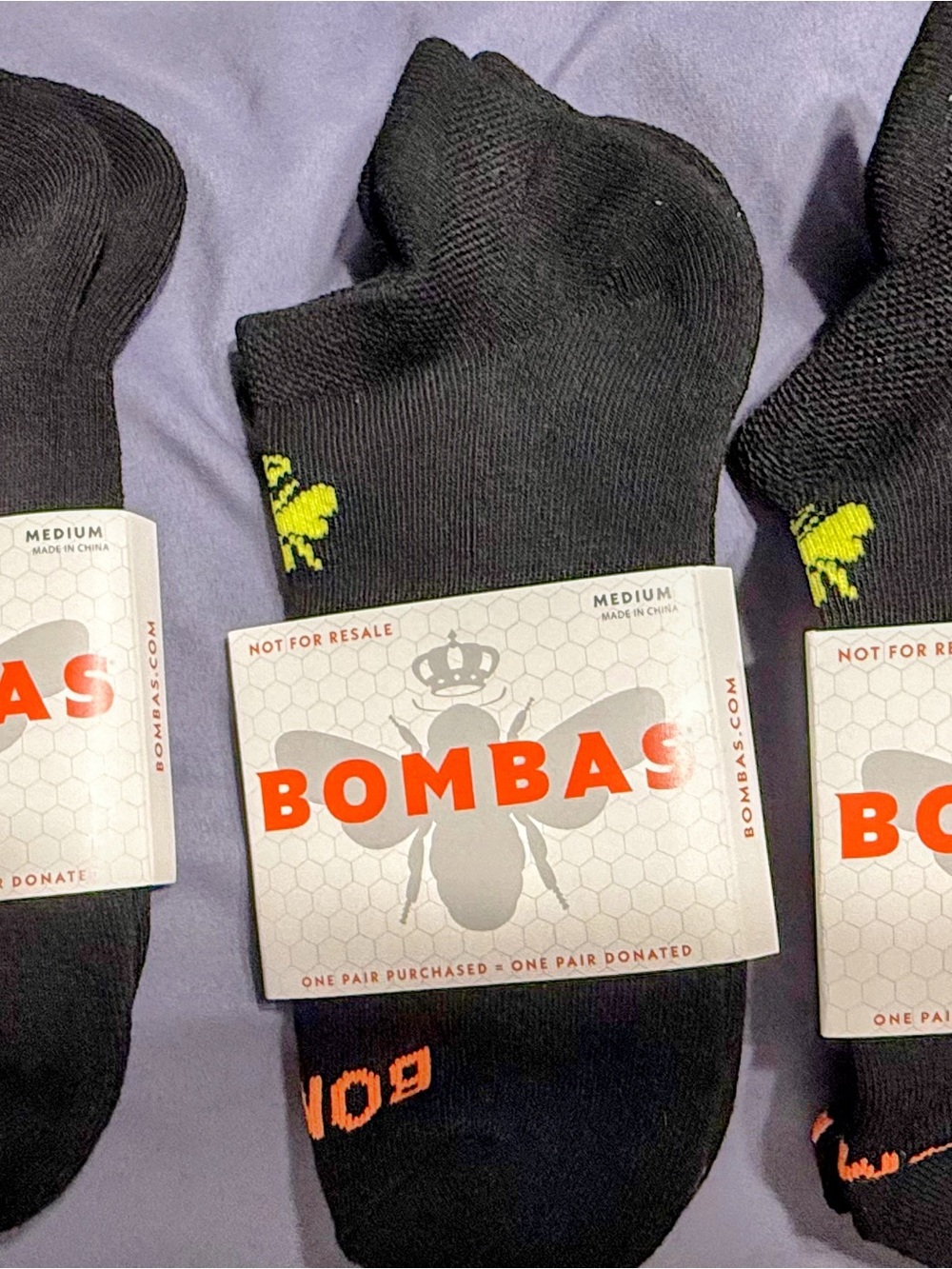 Bombas Black Low-Cut Socks with Yellow Bee Accent
